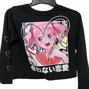 Weekend Warrior Black Anime Inspired Graphic Long Sleeve Top Size Small